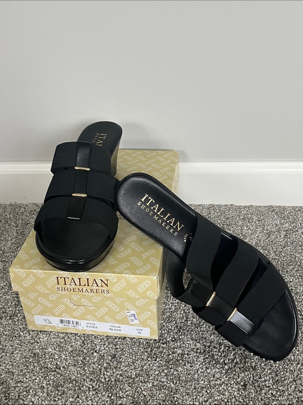 Italian Shoemakers Black Slide Mules with Gold Accents